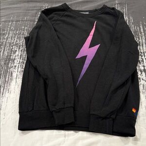Aviator Nation Black Sweatshirt with Purple Lightning Bolt